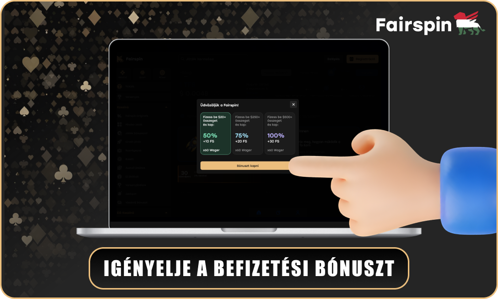Szerezzen akár 450% bónuszt és 140 ingyenes pörgetést az első négy befizetésén a Fairspin kaszinóba való regisztráció után