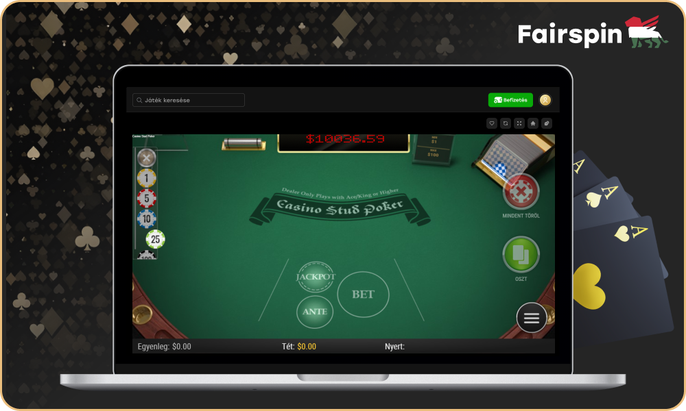 A Fairspin Casino számos pókerjátékot kínál, köztük Texas Hold'em és Caribbean Poker játékokat